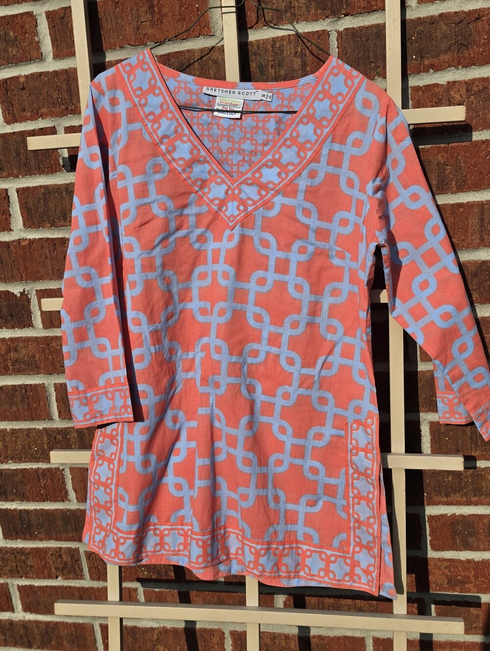 Gretchen Scott Orange Coral Blue Cotton Tunic Top - Small